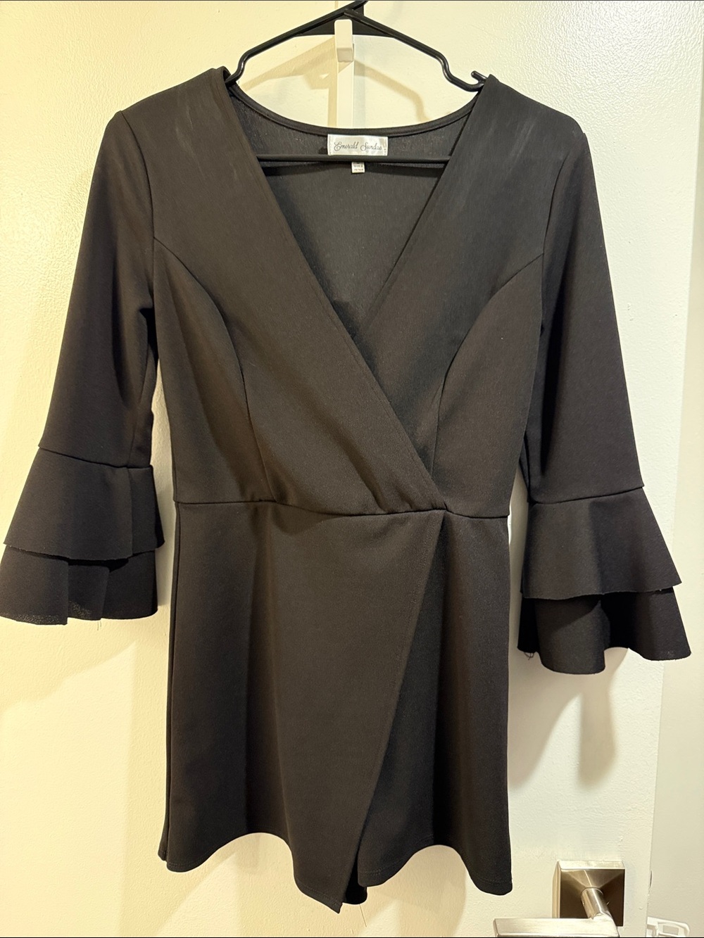 Vervet by Flying Monkey Black Ruffle-Sleeve Wrap Romper
